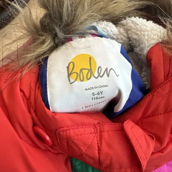 Boden Powder PufferSnow Fur Jacket Color Block & Bib Matching Set Size 5-6y